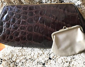Damen Vintage Clutch / 1950 Braun Alligator Clutch Geldbörse / Sammler Alligator Handtaschen