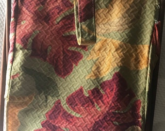 Vintage Knitting Tote / Barkcloth Fabric & Wood Knitting Bag / Vintage Knitting Accessory