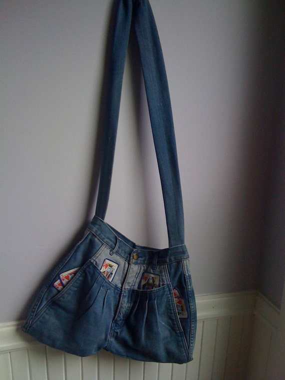 1980's Demin  BlueJean Shoulder Bag with Playing … - image 5