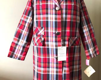 Vintage Regenjacke / 1960's - 70's Wasserdichte Regenjacke / Regenjacke aus 100 % Baumwolle / Regenjacke aus karierter Baumwolle / Vintage Regenwasser