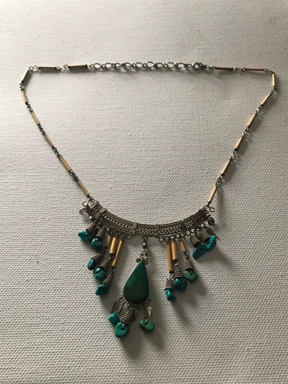 Vintage Jewelry/Turquoise Tribal Bib Necklace/ 19… - image 2