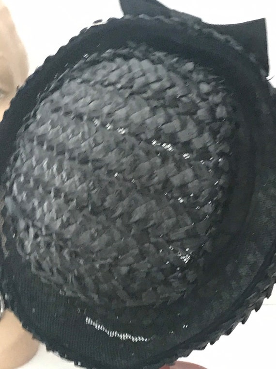Vintage Straw Boater Hat • Ladies Black Straw Boa… - image 5
