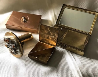 Vintage Lipstick Decorative  Compact Mirror/ Actual 1940’s Lipstick Tube with Decorative Holder