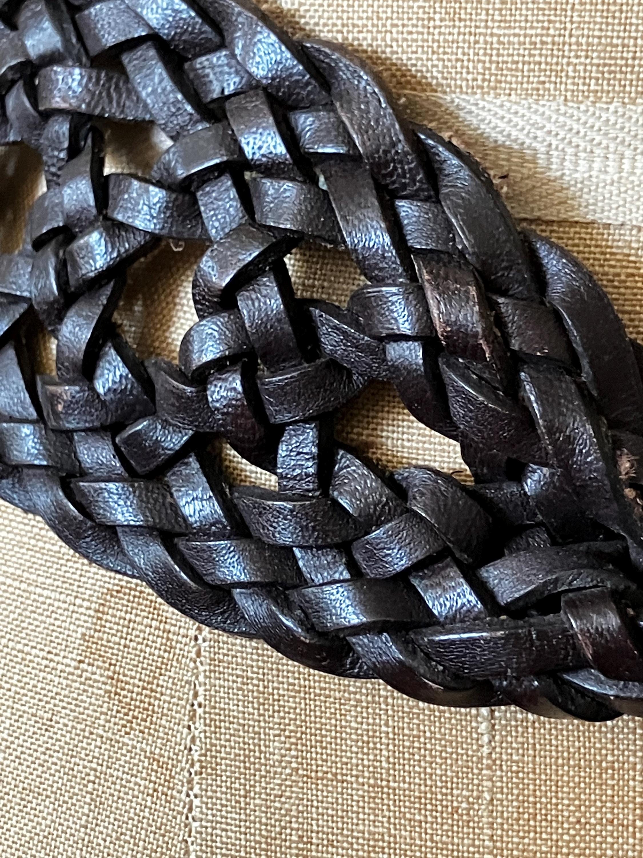 WCM Chocolate Espresso Brown Woven Leather Boho Hippie Belt Vintage Chocolate Brown Braided Leather Belt: Boho Style  main image 2