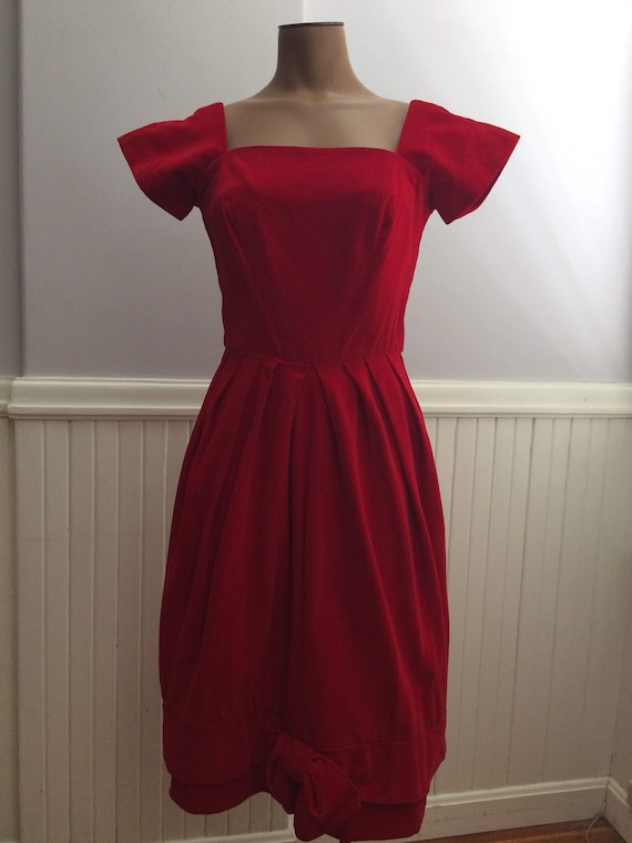 1960's Red Cotton Velvet Dress / Pre-teen Junior … - image 1