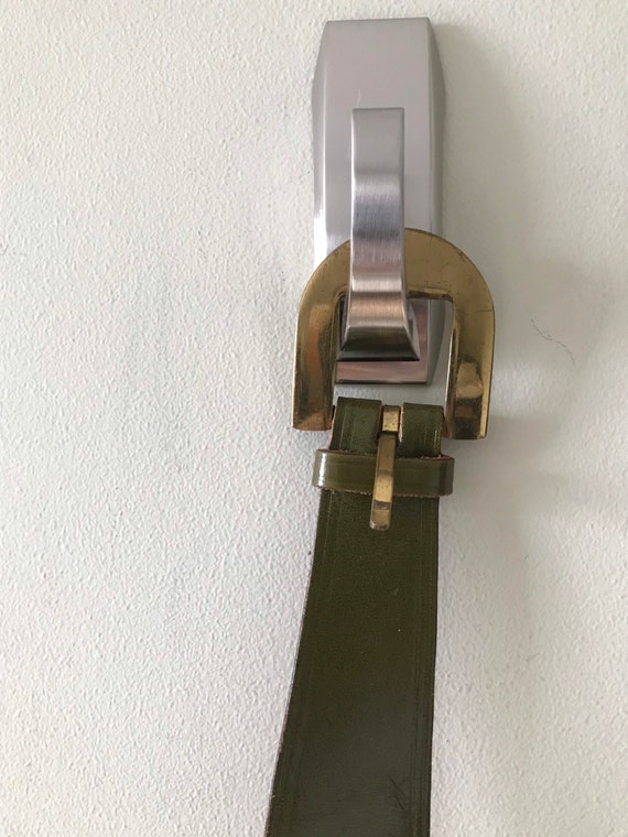 Vintage Belt /1950’s Olive Green Leather Belt / B… - image 5