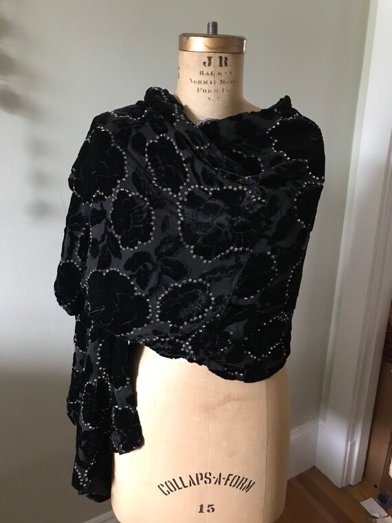 1950's /60's Black Silk Cut Velvet and Rhinestone… - image 4