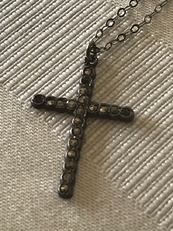 Vintage Marcasite Cross Necklace - image 1