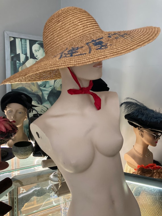 Straw Hat• Wide Brim Sun Hat• Vintage Straw Sun/G… - image 7