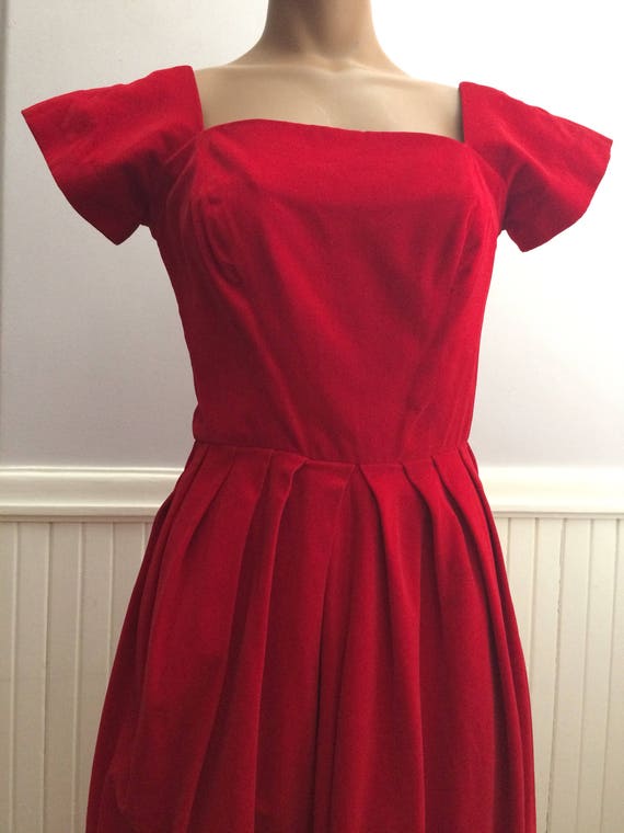 1960's Red Cotton Velvet Dress / Pre-teen Junior … - image 3