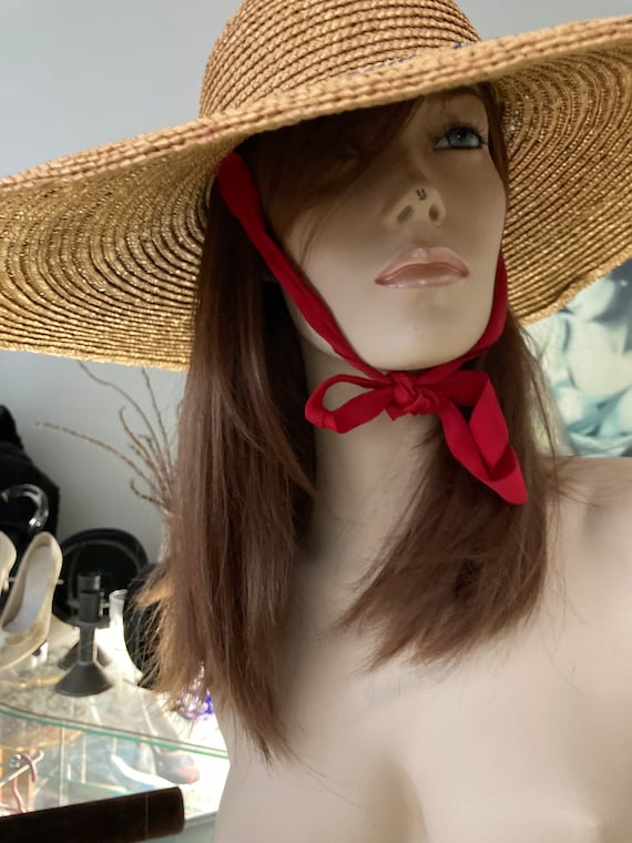 Straw Hat• Wide Brim Sun Hat• Vintage Straw Sun/G… - image 5