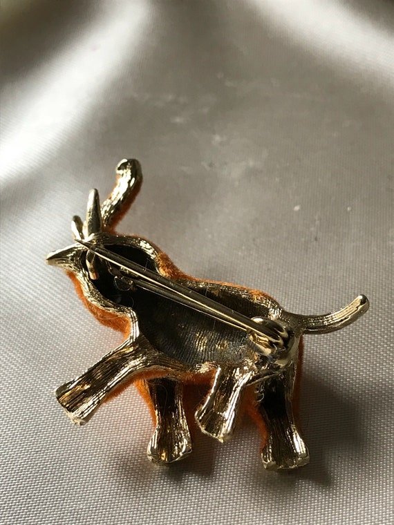 Vintage Jewelry / Orange Flocked Elephant Pin / P… - image 4