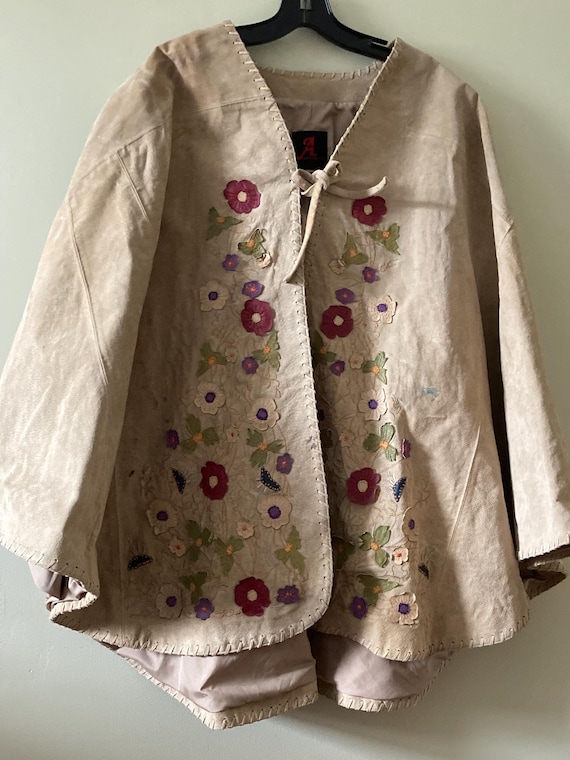 Leather/Suede Cape Poncho • Women’s Vintage Cape• BoHo Hippy Style Leather Cape