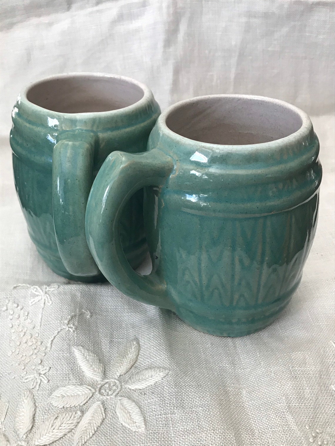 Vintage Pottery Mugs / Green Glazed Antique Pottery Mugs / Etsy Ireland