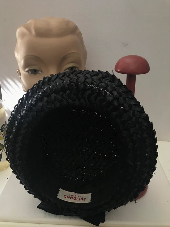 Vintage Straw Boater Hat • Ladies Black Straw Boa… - image 10