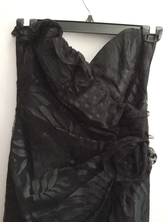 Vintage 1980's Strapless Black Lace Dress / 80's … - image 1