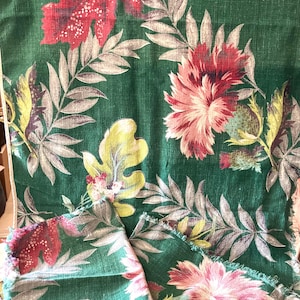 1940’s Barkcloth Remnants• Lot of 3 Pcs of  Floral Barkcloth Fabric•Sewing Supply •Crafting Supply•Upholstery Supply•Dressing Screen Fabric