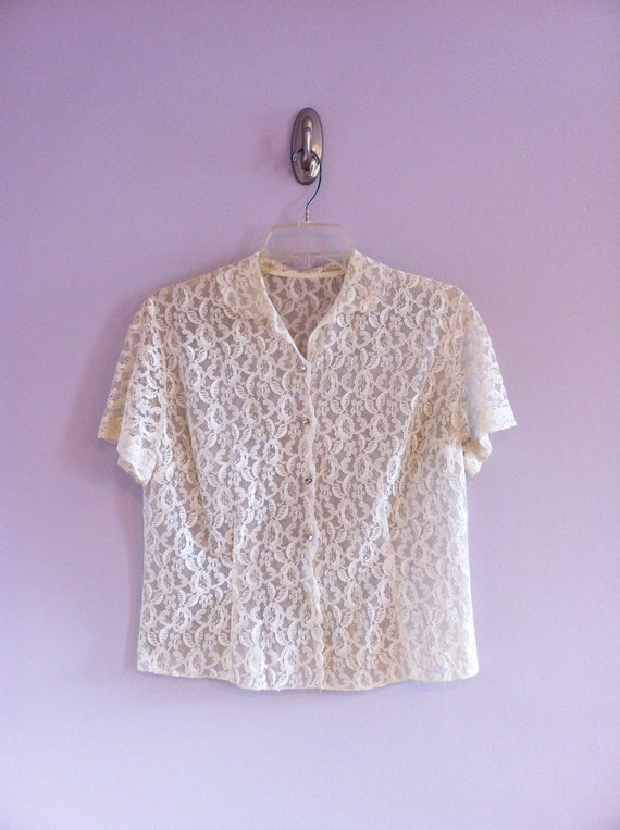 1960's Fitted Off-White Lace Blouse