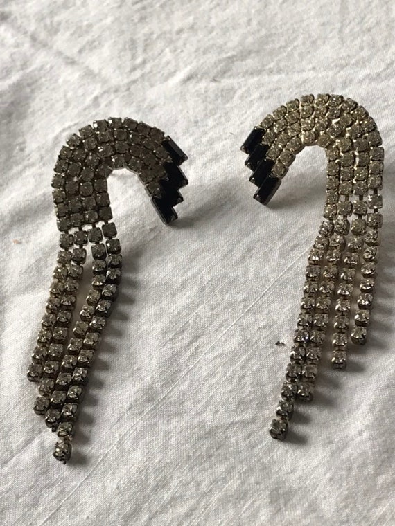 Vintage Rhinestone Earrings / Shoulder Duster Ear… - image 2