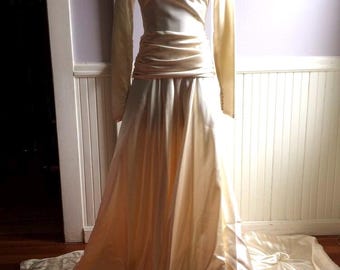Vintage Wedding Gown / Circa Late 1940's Icy Pink Satin Wedding Gown