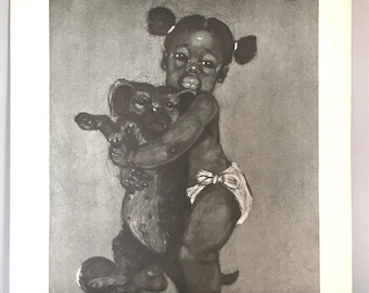 Vintage Poster Art / 'Baby Girl' 70's Poster Art / Black Child with Puppy Poster / African American Poster Art