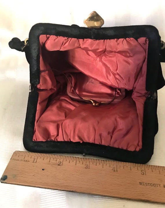 Vintage Wristlet Purse• Black Velvet Evening Purs… - image 10