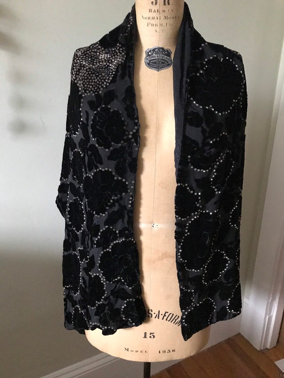 1950's /60's Black Silk Cut Velvet and Rhinestone… - image 2