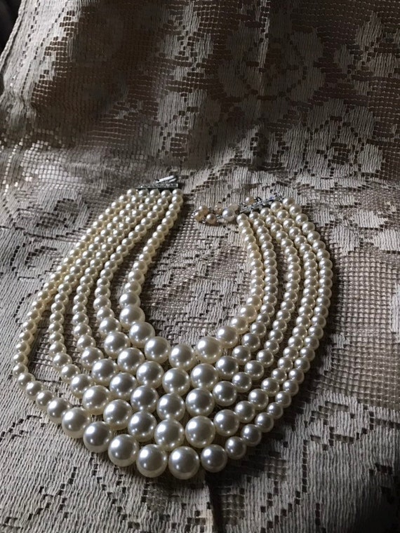 Vintage Jewelry / Faux Pearl 5 Strand Beaded Neck… - image 5