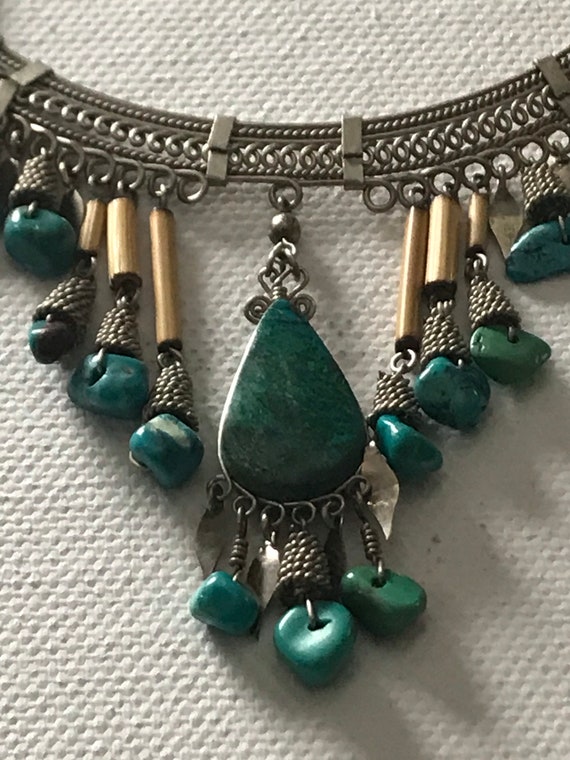 Vintage Jewelry/Turquoise Tribal Bib Necklace/ 19… - image 7