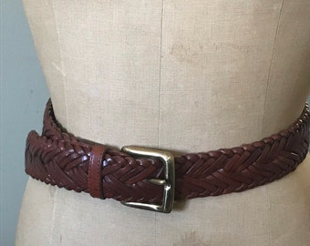 Accesorio para cinturón de cuero / Cinturón de cuero tejido vintage / Cinturón de cuero trenzado marrón coñac / Talla 32 / Cinturón unisex