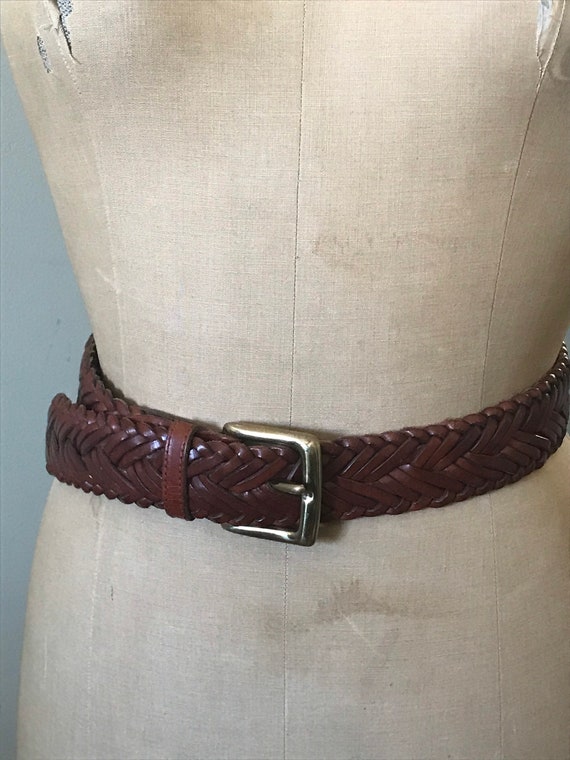 Leather Belt Accessory/ Vintage Woven Leather Bel… - image 1