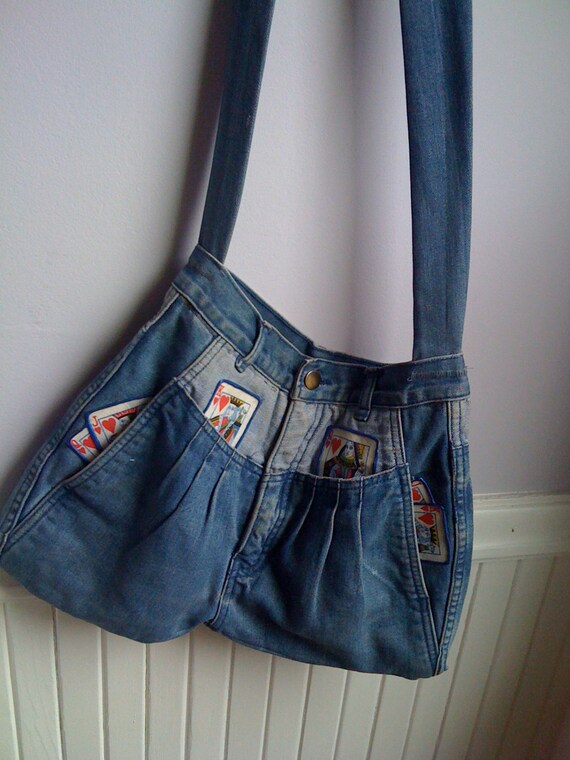 1980's Demin  BlueJean Shoulder Bag with Playing … - image 3