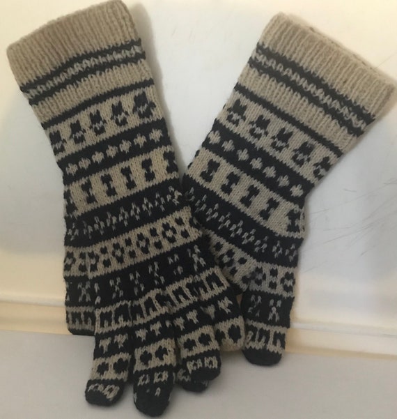 Hand Knit Wool Gloves • Vintage Nordic Wool Hand K