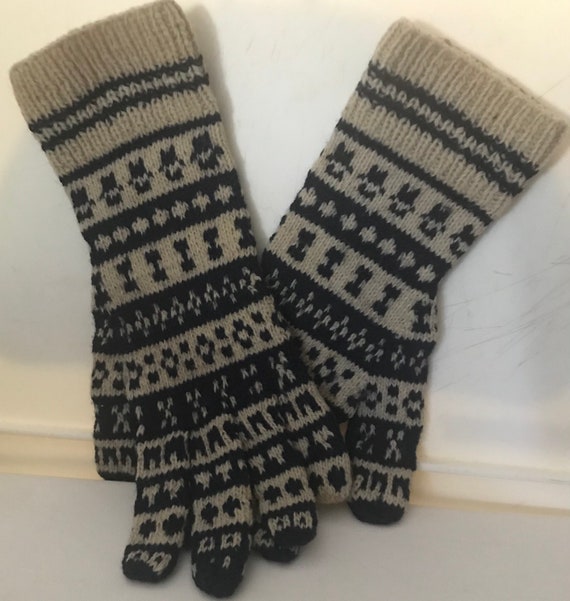 Hand Knit Wool Gloves Vintage Nordic Wool Hand Knit Gloves Etsy