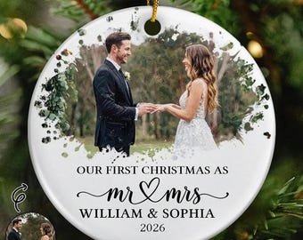 Personalized First Christmas Married Ornament, Custom Wedding Photo Mr Mrs Keepsake, Newlywed Couple Gift 2026