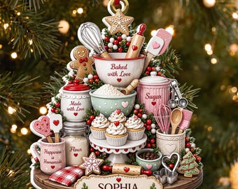 Personalized Baking Christmas Ornament, Custom Name Baker Keepsake, Kitchen Decor Gift for Home Bakers