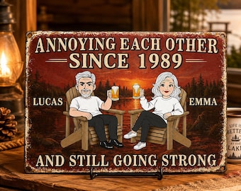 Personalized Annoying Each Other Metal Sign, Anniversary Gift For Couple, Custom Name Sunset Wall Decor, Retirement Gift