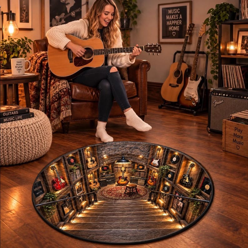 Vinyl Muisc Rug Music Room Round Rug, Guitar Studio Carpet, 3D Music Rug, Musician Gift ...
