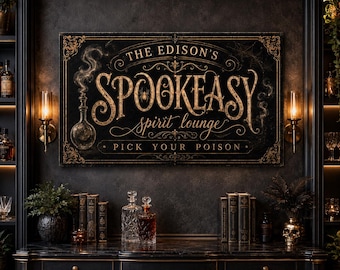 Spookeasy Metal Sign, Gothic Spirit Lounge Bar Gift, Halloween Wall Decor