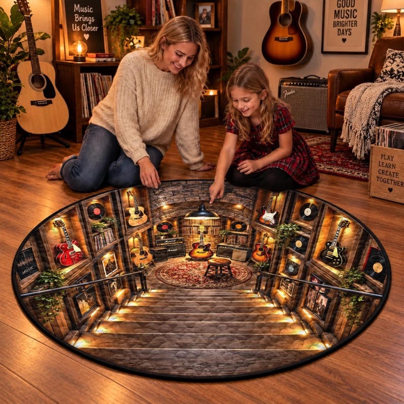 Vinyl Muisc Rug Music Room Round Rug, Guitar Studio Carpet, 3D Music Rug, Musician Gift ...