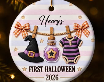 Personalized Baby First Halloween Ornament, Custom Name Witch Hat Gift, Newborn Pumpkin Halloween Gift 2026