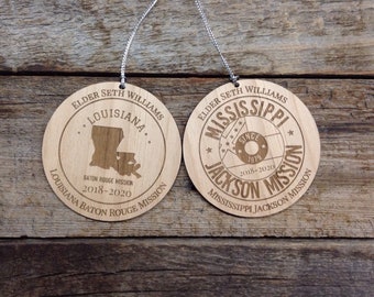 Missionary Gift - Custom Engraved Wood Mission Remembrance Ornaments
