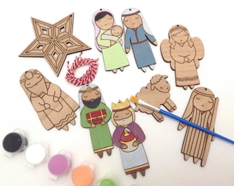 Christmas Nativity Wood Craft Kit Paint and Play DIY Kids Gift