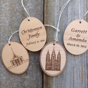 Personalized Wood Temple Ornaments - LDS Temple Christmas Ornaments - Wood Tags