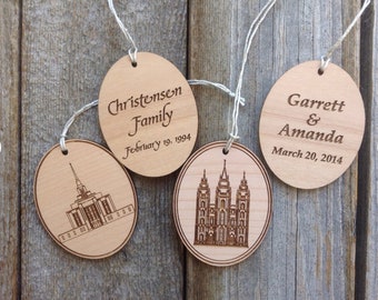 Personalized Wood Temple Ornaments - LDS Temple Christmas Ornaments - Wood Tags
