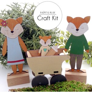 Fabulous Fox Family Paint and Play, Kids Crafts, Fox Toy, DIY Paint Wood Kit, Activity Box - Christmas Gift Idea