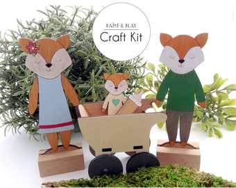 Fabulous Fox Family Paint and Play, Kids Crafts, Fox Toy, DIY Paint Wood Kit, Activity Box - Christmas Gift Idea