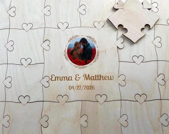 Custom Printed Wood Guest Book Puzzle with 3" Heart Tab Pieces