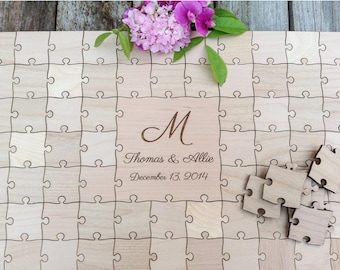Custom Wood Guest Book Puzzle: Engraved Wedding or Event Keepsake
