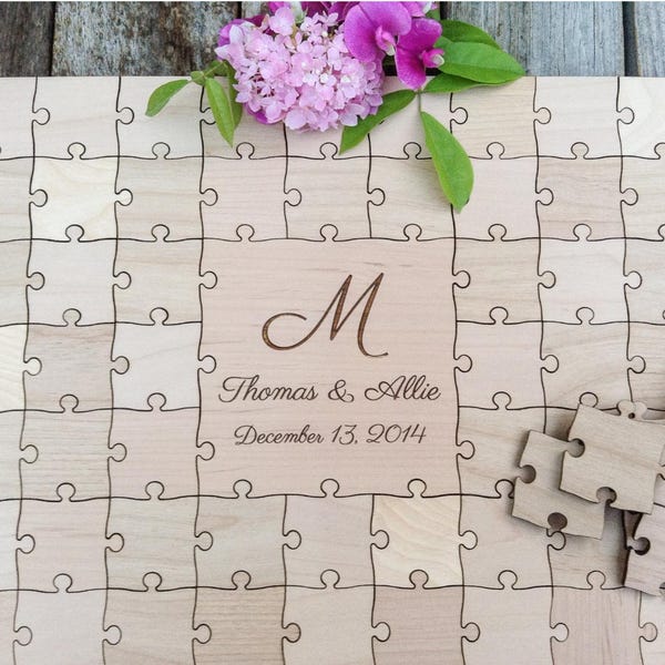 Custom Wood Guest Book Puzzle: Engraved Wedding or Event Keepsake